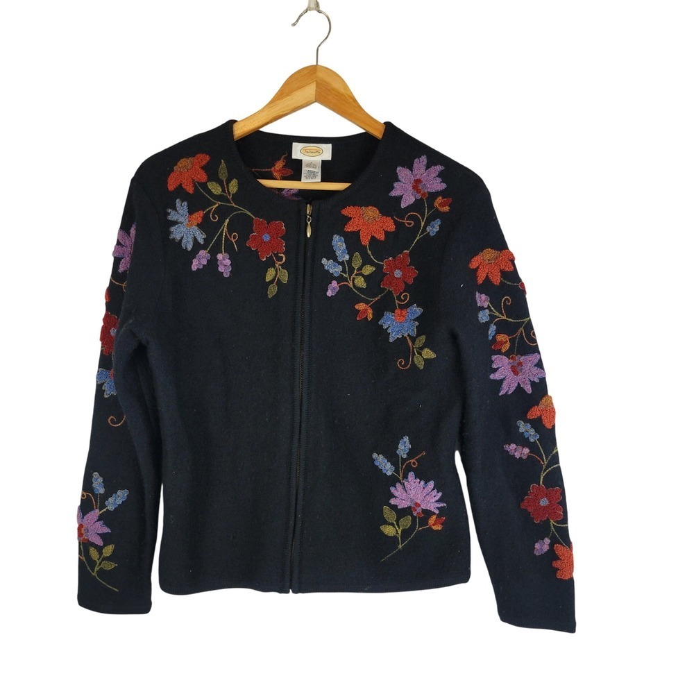 Vintage Talbots Wool Embroidered Jacket Black Floral Size Small‎